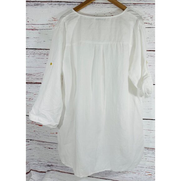 Company Ellen Tracy 100% Linen Womens XL White Tunic Top Gold Zipper Detail - Picture 11 of 14